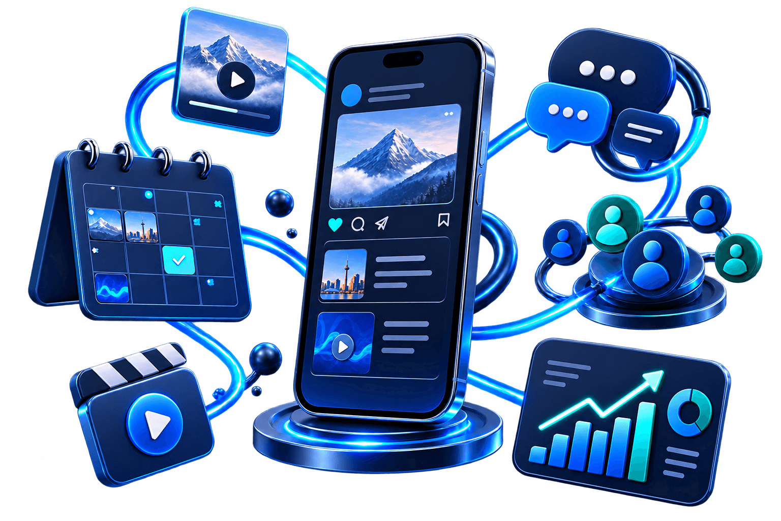 Social content studio connecting campaign formats, audience communities, and reporting